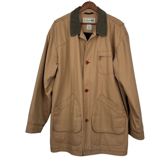 L.L.Bean Mens Barn Chore Field Hunting Jacket Coat Size XL Tall Plaid Tan Saddle - Picture 1 of 16